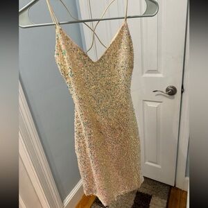 Sparkly Sequin Nude / Beige slim Mini Dress